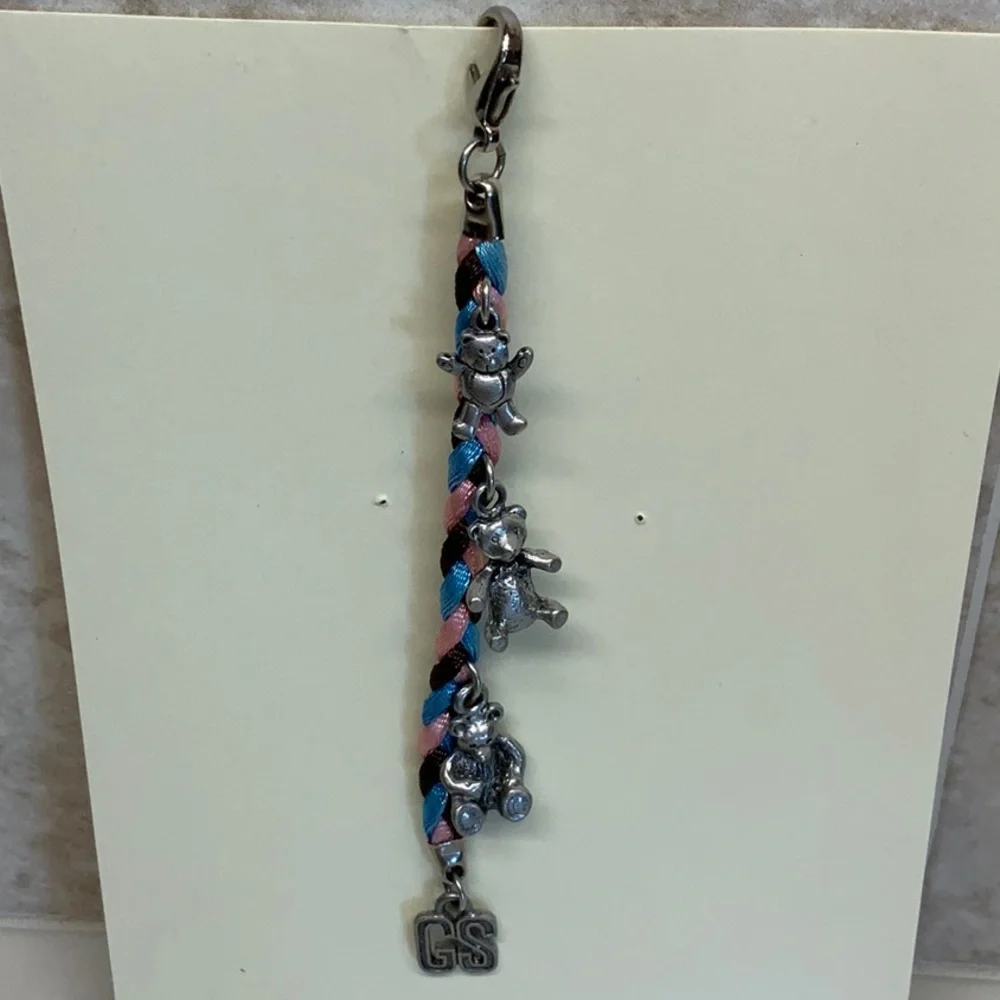 Girl Scout Brownie Backpack Braided Charm Dangle 3 Little Bear Charms & GS Logo